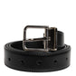 Black Calf Leather Silver Metal Buckle Belt