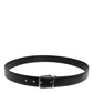 Black Calf Leather Silver Metal Buckle Belt