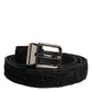 Black Cotton Blend Silver Metal Buckle Belt