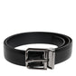 Black Shiny Leather Silver Metal Buckle Belt