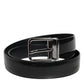 Black Shiny Leather Silver Metal Buckle Belt
