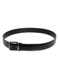 Black Shiny Leather Silver Metal Buckle Belt
