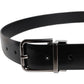 Black Shiny Leather Silver Metal Buckle Belt