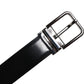 Black Shiny Leather Silver Metal Buckle Belt