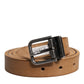 Brown Leather Silver Tone Metal Buckle Belt