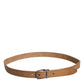 Brown Leather Silver Tone Metal Buckle Belt