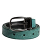 Green Leather Silver Tone Metal Buckle Belt