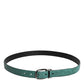 Green Leather Silver Tone Metal Buckle Belt