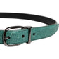Green Leather Silver Tone Metal Buckle Belt
