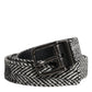 Black White Silver Tone Metal Buckle Belt