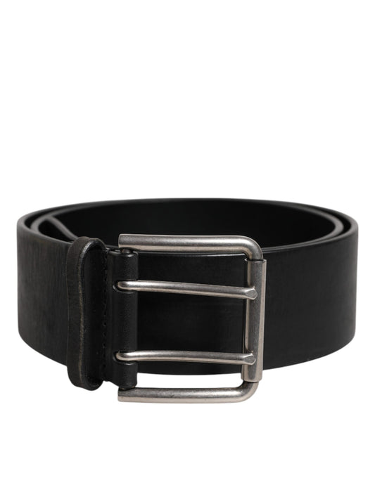 Black Leather Metal Buckle Classic Belt