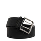 Black Leather Metal Buckle Classic Belt