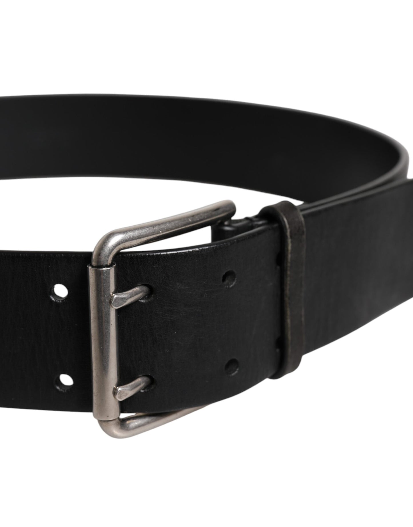 Black Leather Metal Buckle Classic Belt