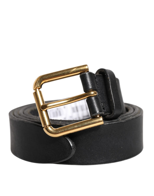 Black Leather Metal Buckle Classic Belt