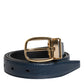 Blue Leather Metal Buckle Classic Belt