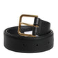 Black Leather Metal Buckle Classic Belt