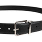 Black Leather Metal Buckle Classic Belt
