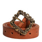 Brown Leather Gold Metal Baroque Buckle Belt