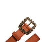 Brown Leather Gold Metal Baroque Buckle Belt