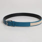 Blue Beige Leather Weaved Metal Buckle Belt