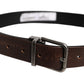 Brown Solid Leather Classic Waist Buckle Belt