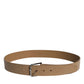 Brown Leather Classic Metal Logo Buckle Belt