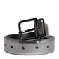 Silver Leather Classic Metal Logo Buckle Belt