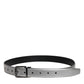 Silver Leather Classic Metal Logo Buckle Belt