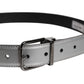 Silver Leather Classic Metal Logo Buckle Belt