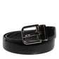 Black Solid Leather Classic Waist Buckle Belt