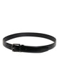 Black Solid Leather Classic Waist Buckle Belt
