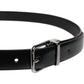 Black Solid Leather Classic Waist Buckle Belt