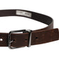 Brown Leather Classic Metal Logo Buckle Belt