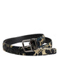 Multicolor Jacquard Leather Logo Buckle Belt
