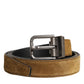 Brown Velvet Leather Logo Buckle Belt