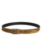 Brown Velvet Leather Logo Buckle Belt