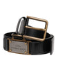 Black Leather DG Logo Plaque Buckle Belt