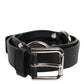 Black Leather Classic Metal Logo Buckle Belt