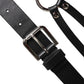 Black Leather Classic Metal Logo Buckle Belt