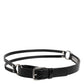 Black Exotic Leather Metal Logo Buckle Belt