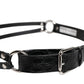 Black Exotic Leather Metal Logo Buckle Belt