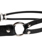 Black Exotic Leather Metal Logo Buckle Belt