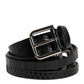 Black Exotic Leather Metal Logo Buckle Belt