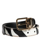Black White Zebra Gold Metal Logo Buckle Belt