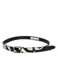 Black White Zebra Gold Metal Logo Buckle Belt