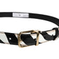 Black White Zebra Gold Metal Logo Buckle Belt