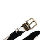Black White Zebra Gold Metal Logo Buckle Belt