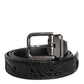 Black Exotic Leather Metal Logo Buckle Belt