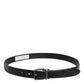 Black Exotic Leather Metal Logo Buckle Belt