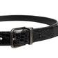 Black Exotic Leather Metal Logo Buckle Belt